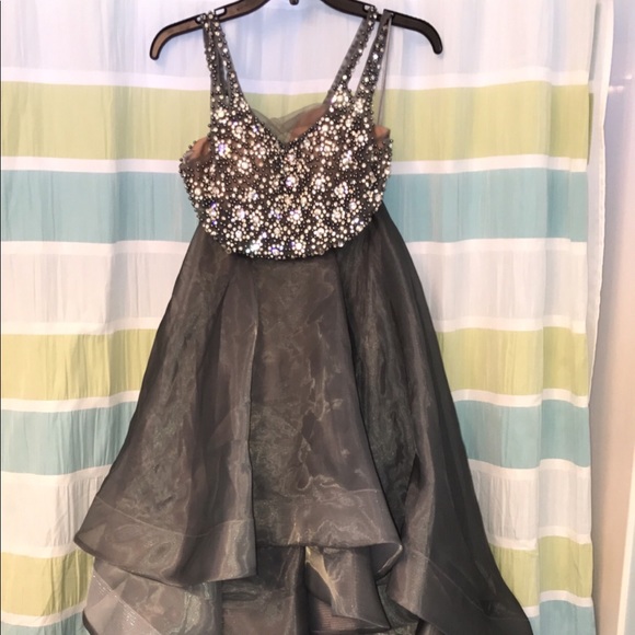 Long and Sparkly Gray Two-Piece Prom Dress - Picture 5 of 6